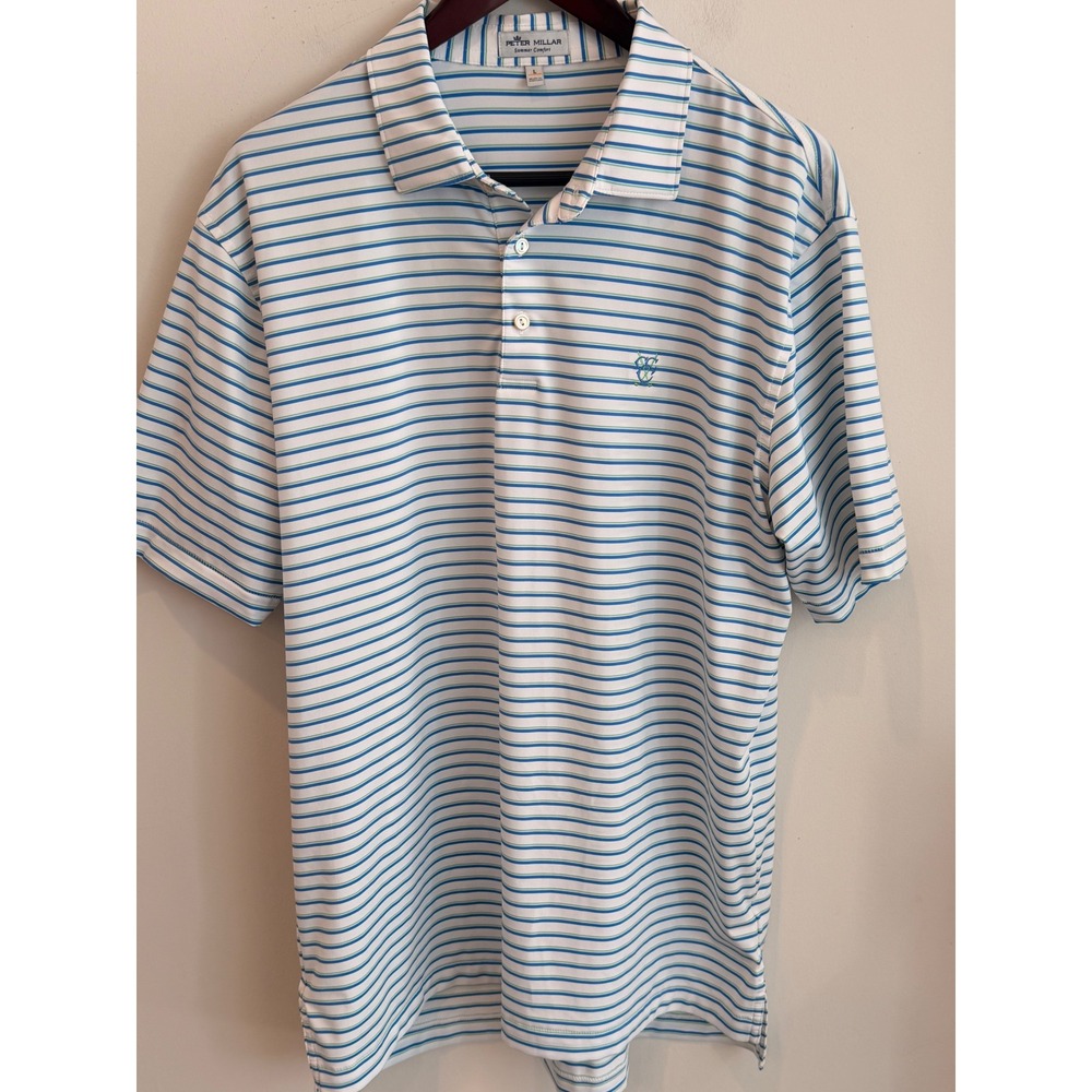 Peter Millar Summer Comfort Mens L Polo Shirt Striped MS21EK23S Blue Green White